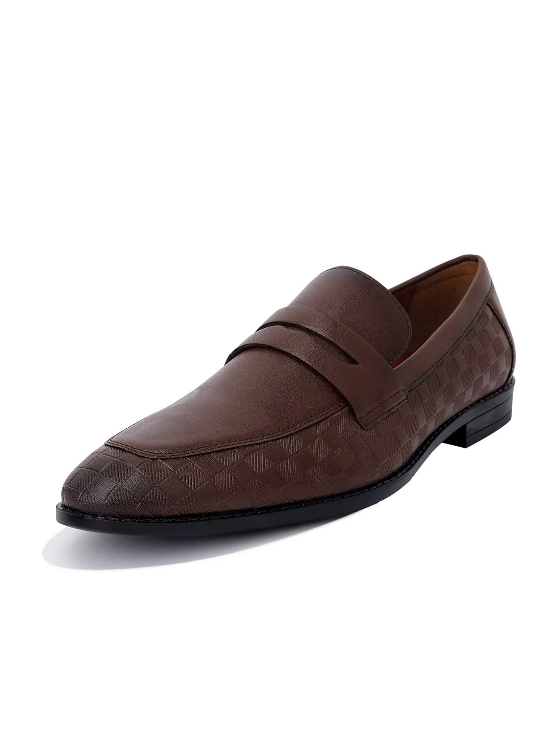 Brunette Brown Embossed Moccasins Slipons