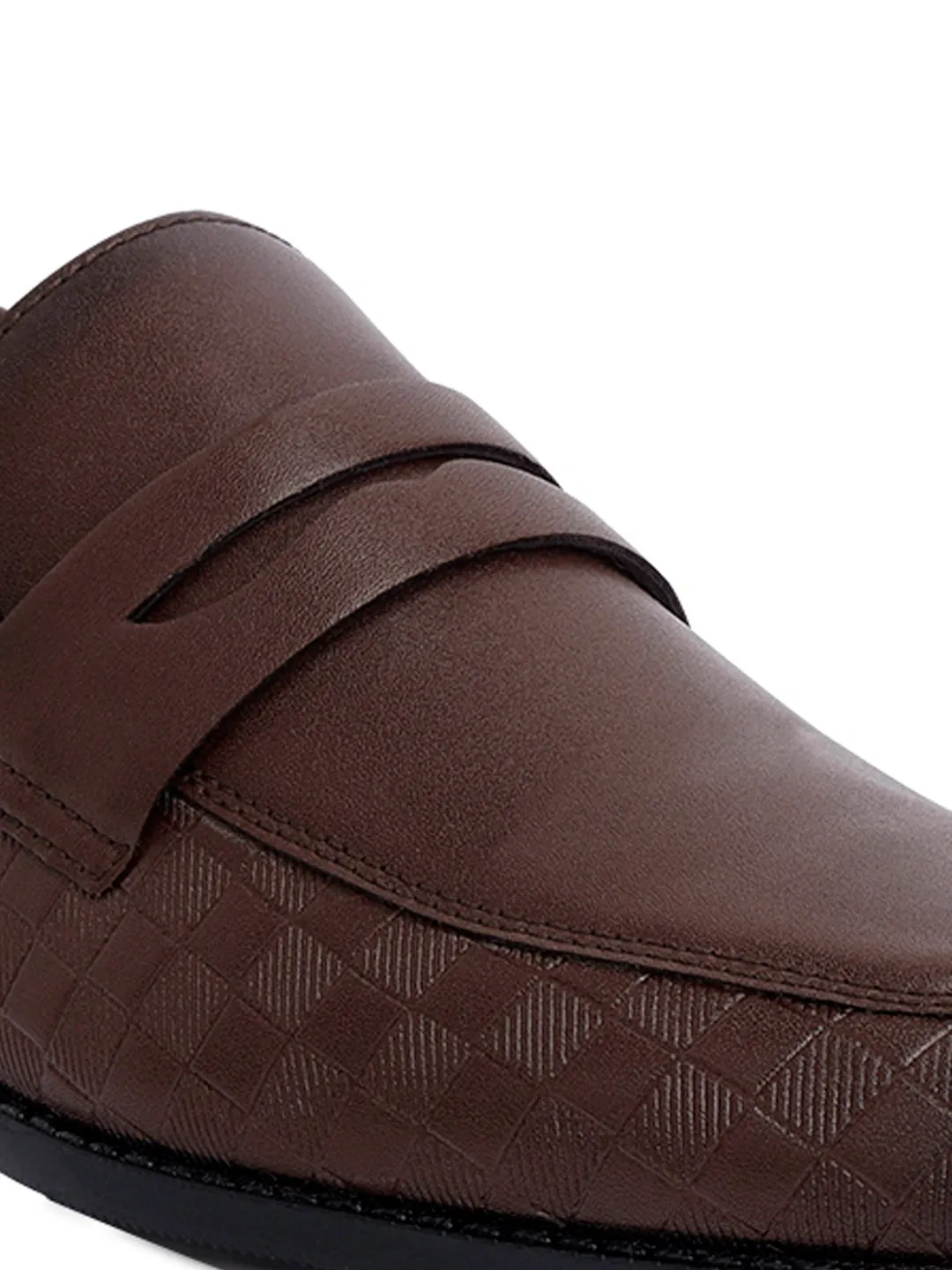 Brunette Brown Embossed Moccasins Slipons