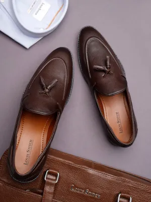 Brunette Brown Handcrafted Tassel Moccasins Slipons