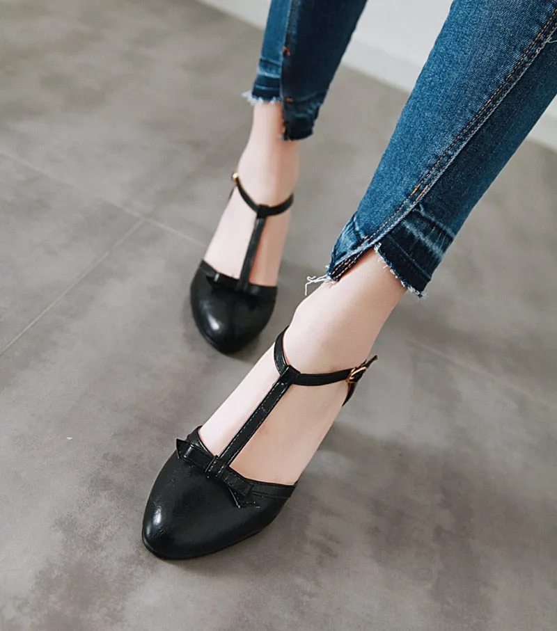Butterfly Knot, T-Strap Round Toe 6.5cm High Pumps (5 colors)