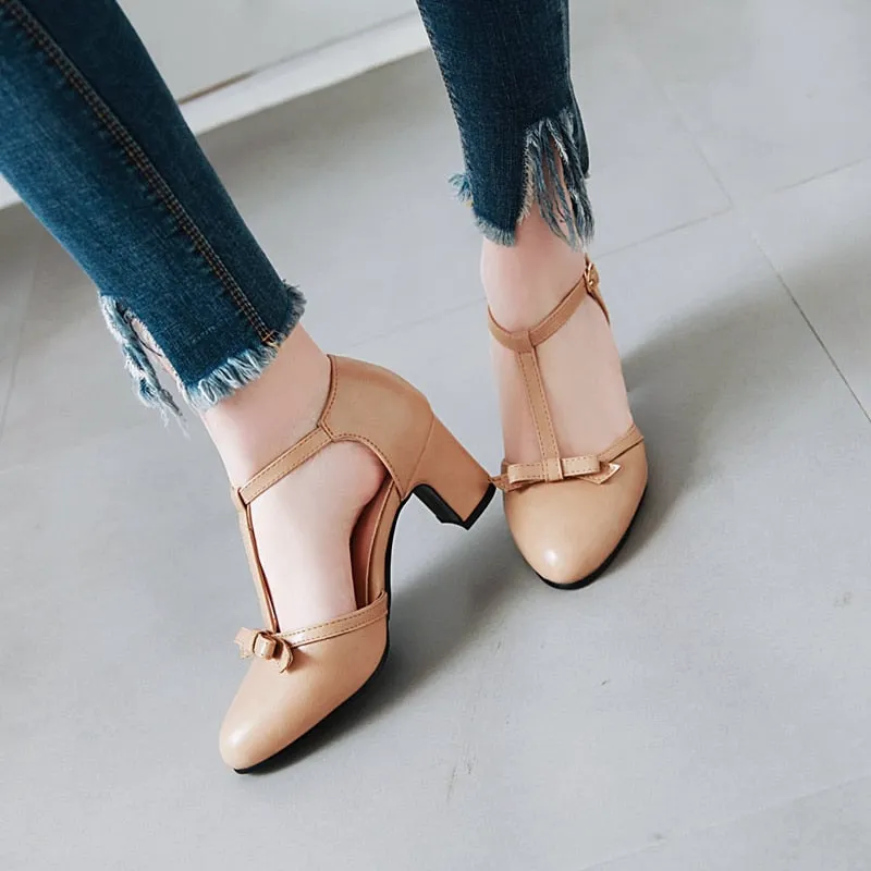Butterfly Knot, T-Strap Round Toe 6.5cm High Pumps (5 colors)