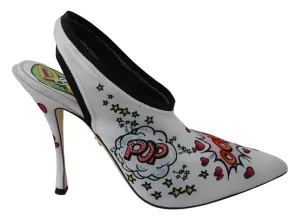 Dolce & Gabbana Chic White Multicolor Slingbacks Pumps