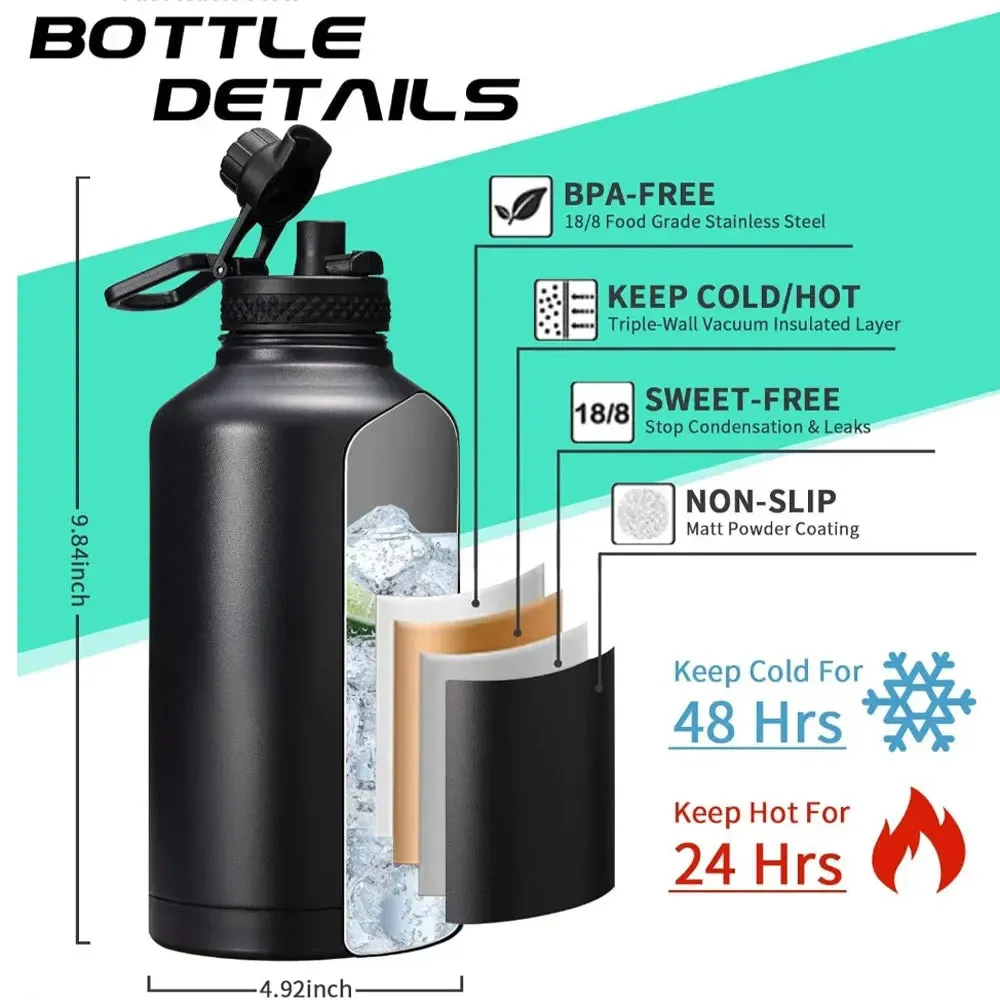 Eco-Friendly 64 oz Stainless Steel Water Bottle  Lead-Free, Reusable & Anti-Corrosion for Climbing