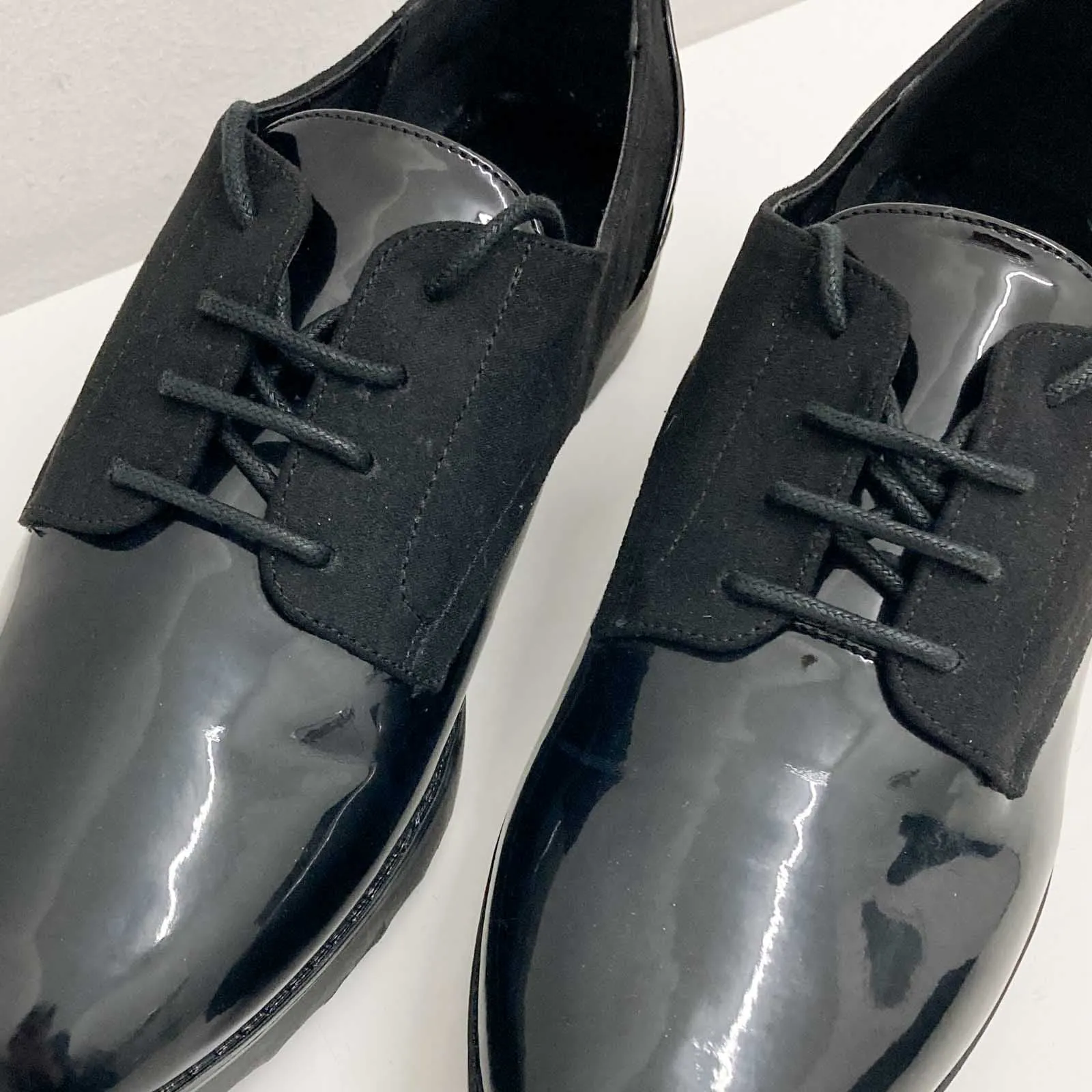 Evans Black Faux Patent Leather Lace-Up Shoes UK 6E