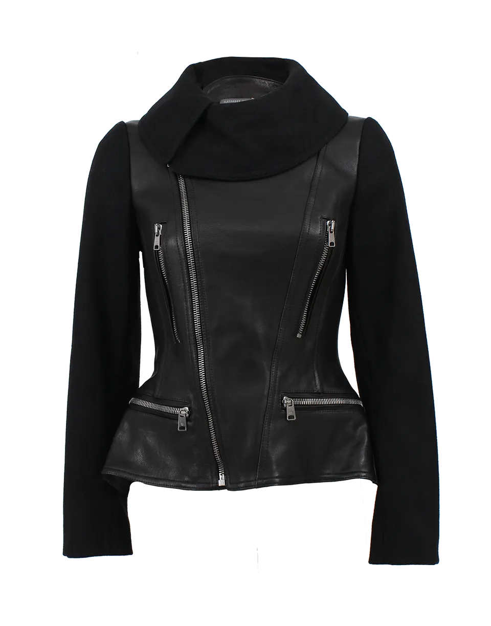 High Neck Leather Biker Jacket