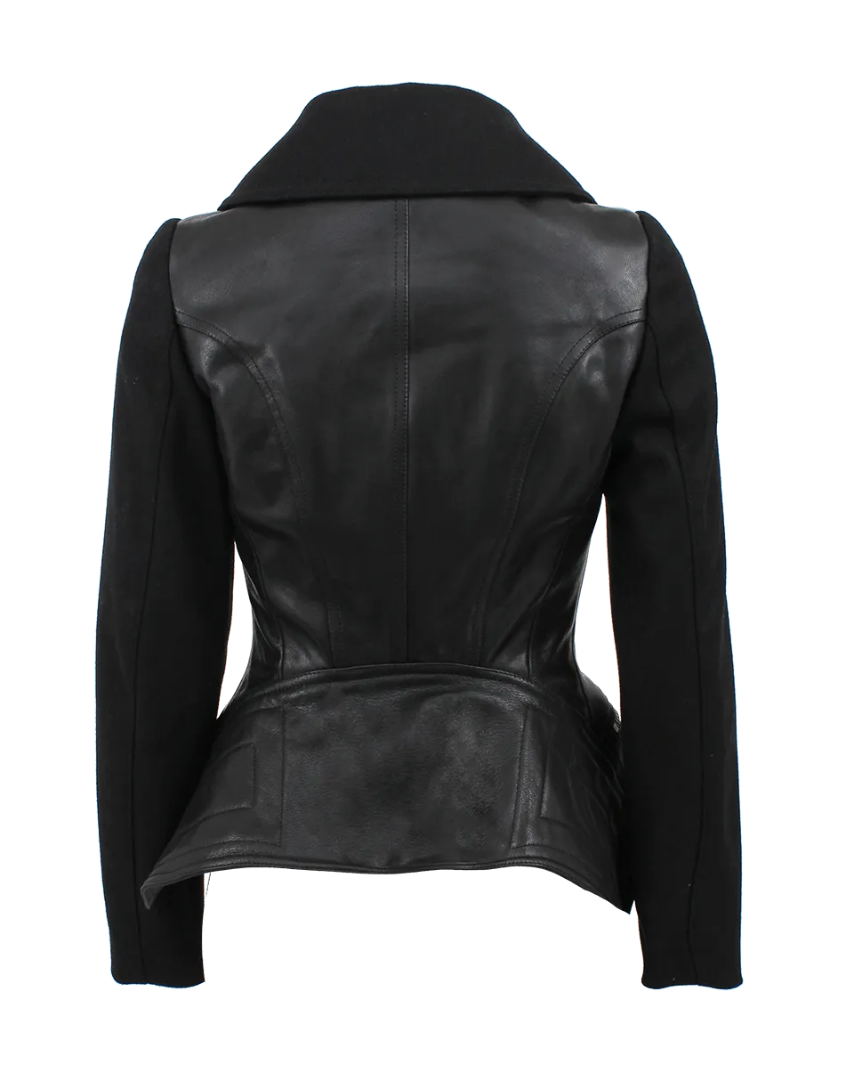 High Neck Leather Biker Jacket