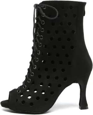 HIPPOSEUS Women's Latin Salsa Dance Booties Hollow Out Ballroom Salsa Dance Heels Peep Toe,Model L574