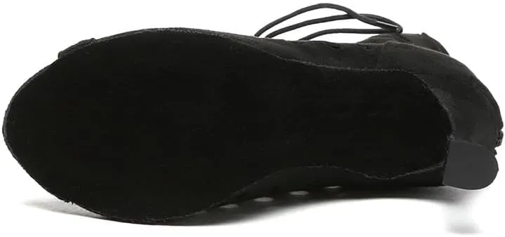 HIPPOSEUS Women's Latin Salsa Dance Booties Hollow Out Ballroom Salsa Dance Heels Peep Toe,Model L574