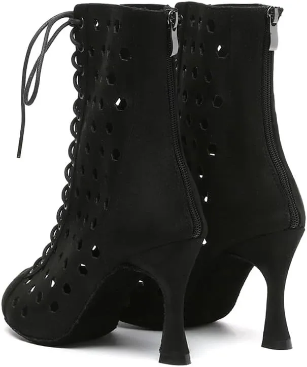HIPPOSEUS Women's Latin Salsa Dance Booties Hollow Out Ballroom Salsa Dance Heels Peep Toe,Model L574