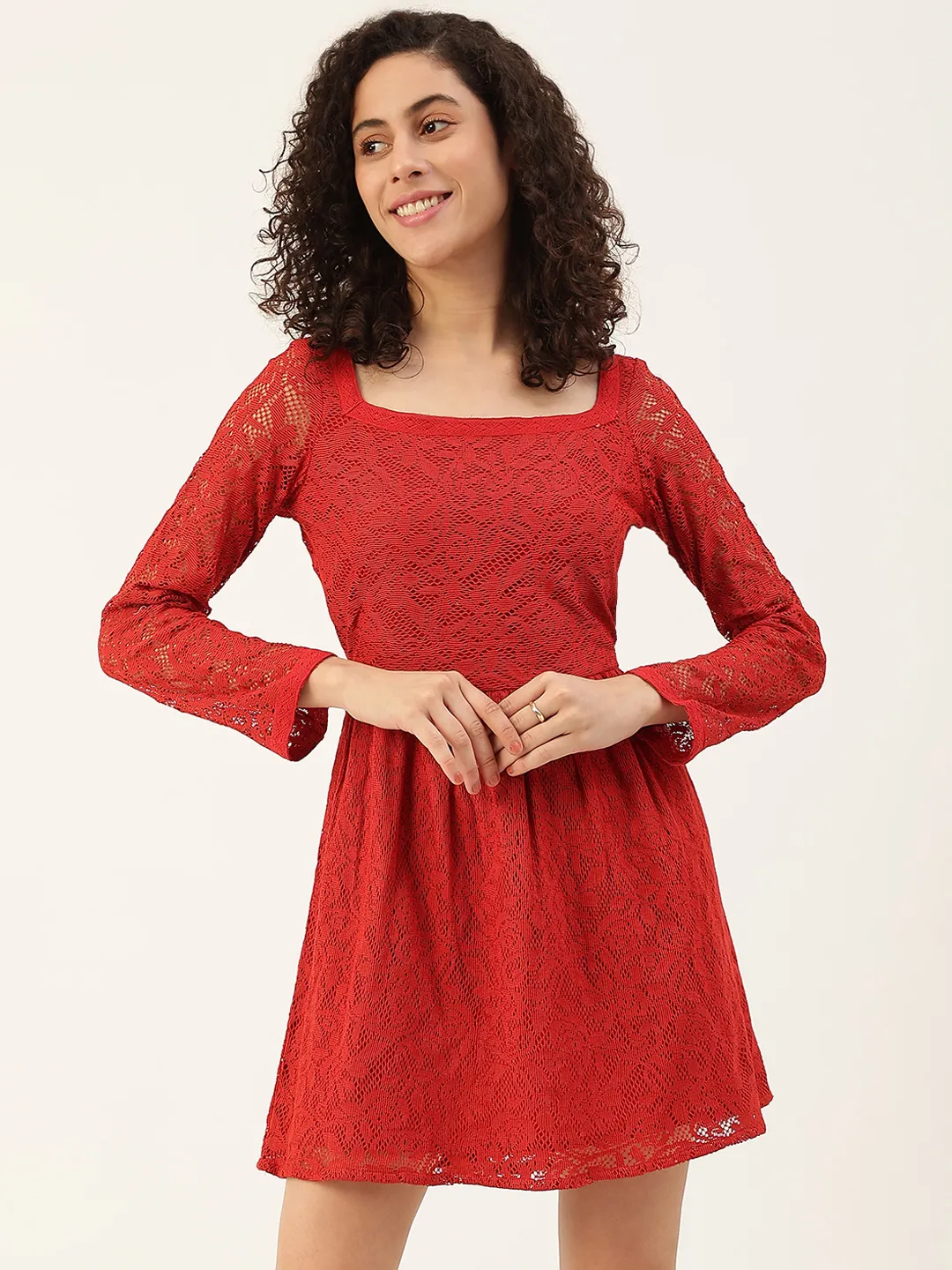 Lace Belted Rad A-Line Dress