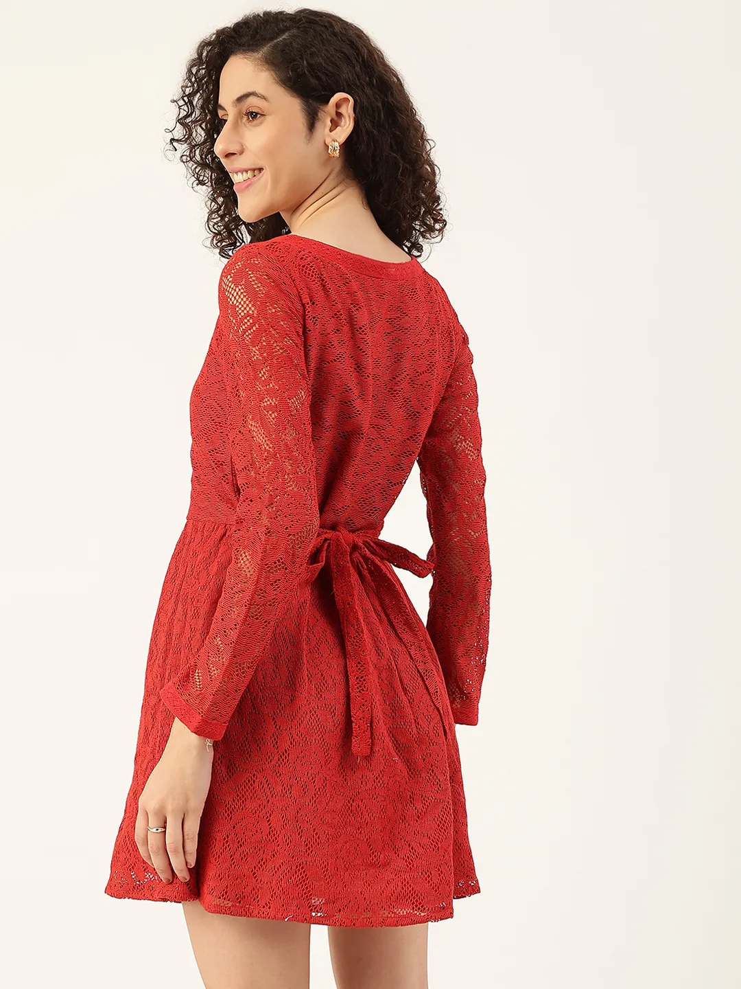 Lace Belted Rad A-Line Dress