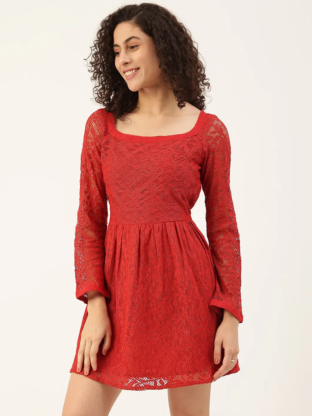 Lace Belted Rad A-Line Dress
