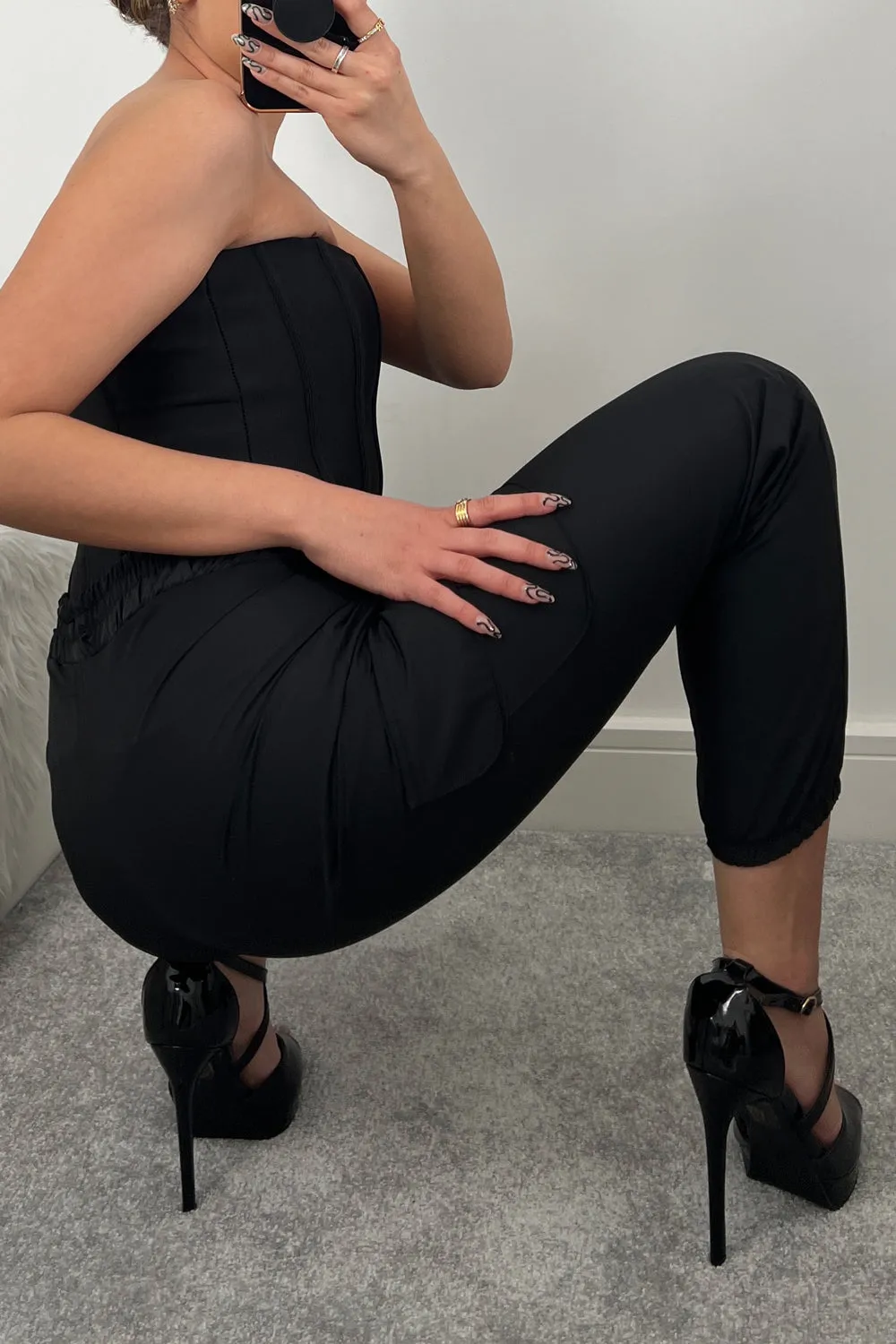 Mila Black Wrap Over Platform Heels