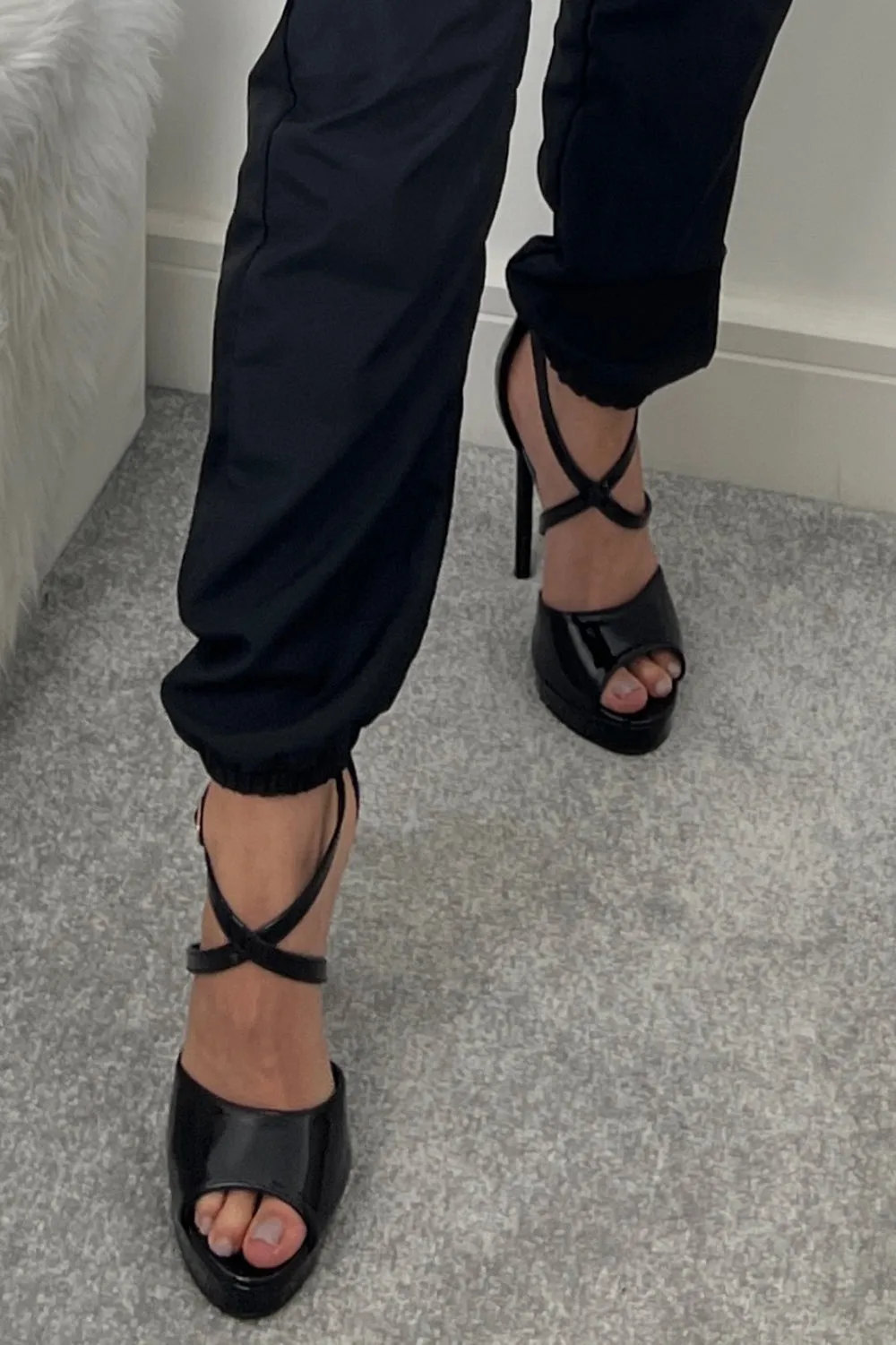 Mila Black Wrap Over Platform Heels