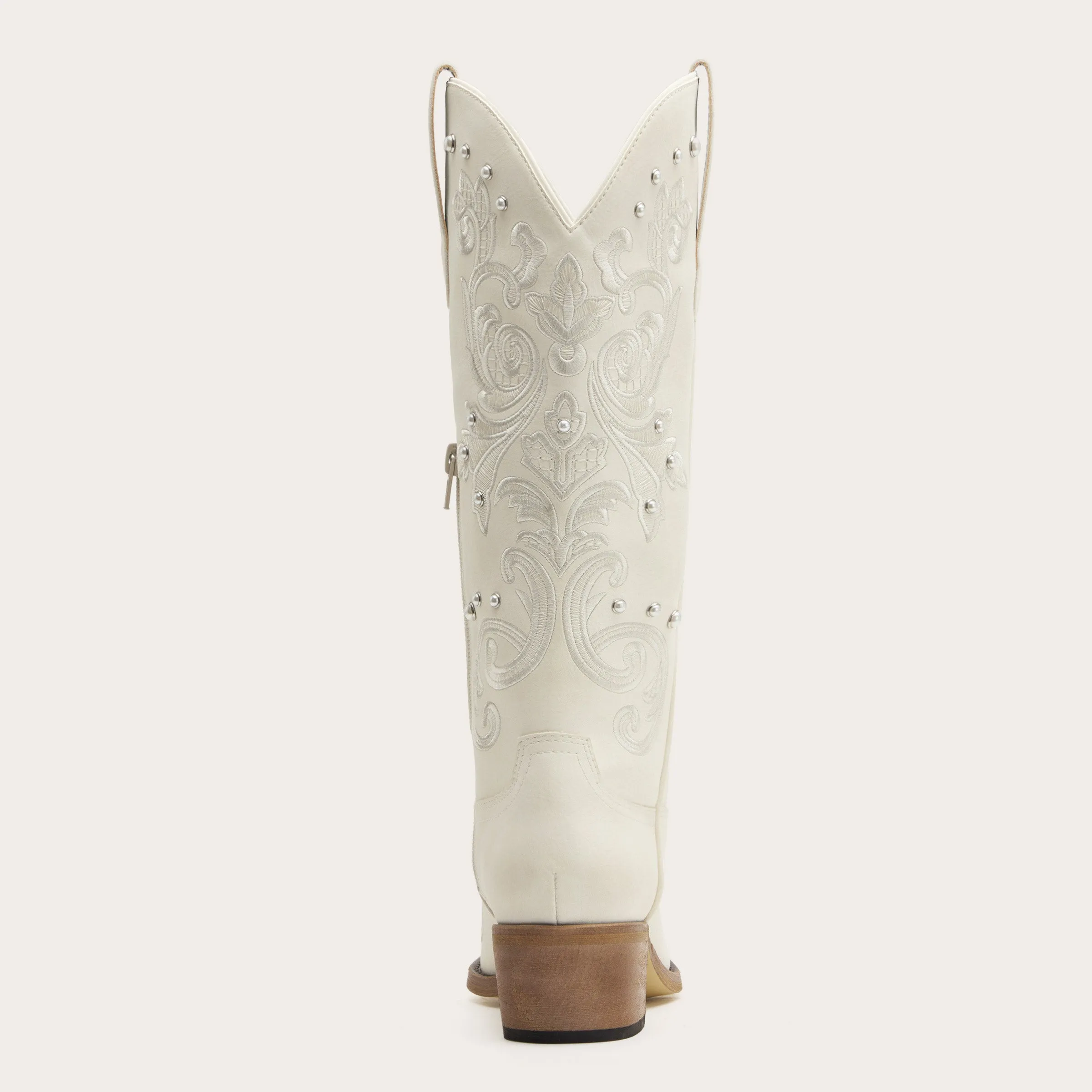 Missie - Embroidered Ivory Cowgirl Boots with Pearls and Swirls
