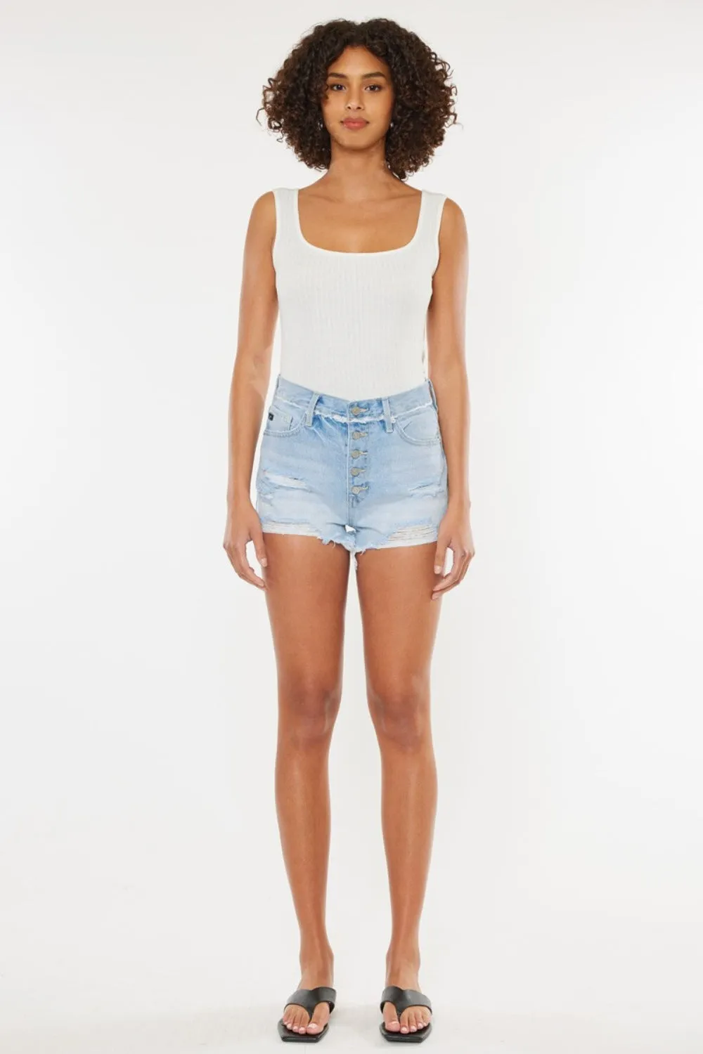 Nadia-Kancan Distressed Button Fly Denim Shorts