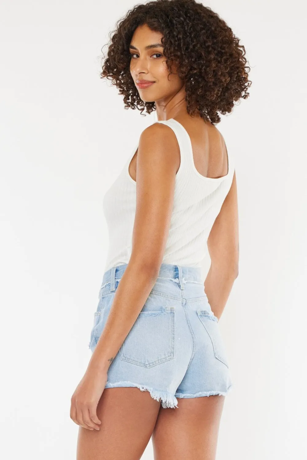Nadia-Kancan Distressed Button Fly Denim Shorts