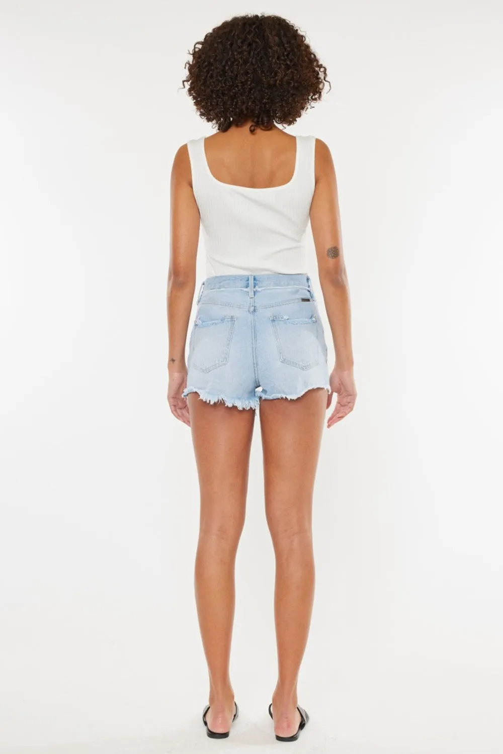 Nadia-Kancan Distressed Button Fly Denim Shorts