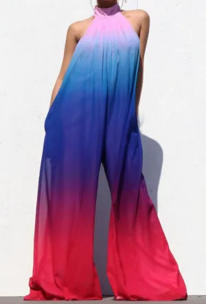 *PRE ORDER* Dream Drip Ombr Multi Color Flowy Wide Leg Jumpsuit
