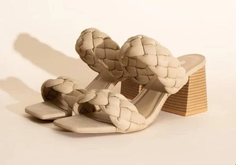 SODA Buggy Braided Strap Mule Heels, Taupe