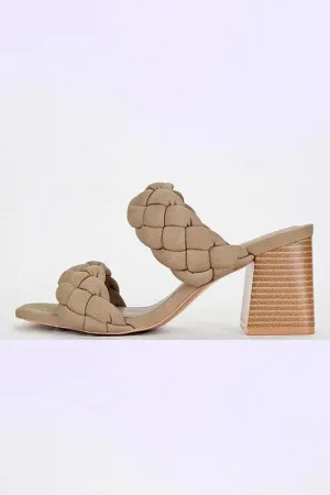 SODA Buggy Braided Strap Mule Heels, Taupe