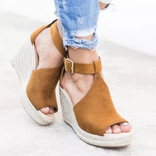 Women Sandals Wedge Peep Toe Shoes