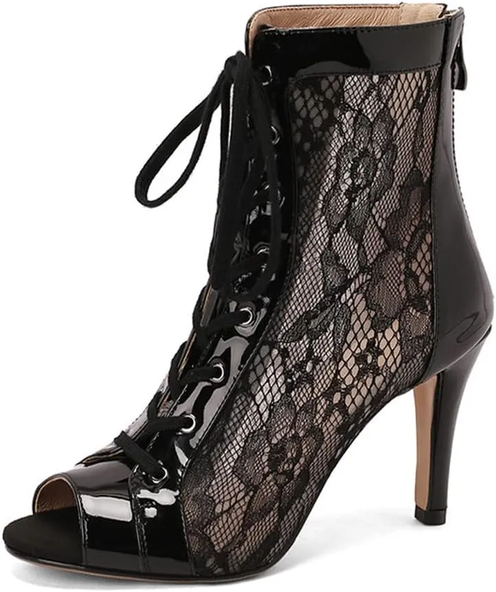 Women's Ankle Dance Boots Peep Toe Latin Salsa Performance Party Ballroom Dance Shoes