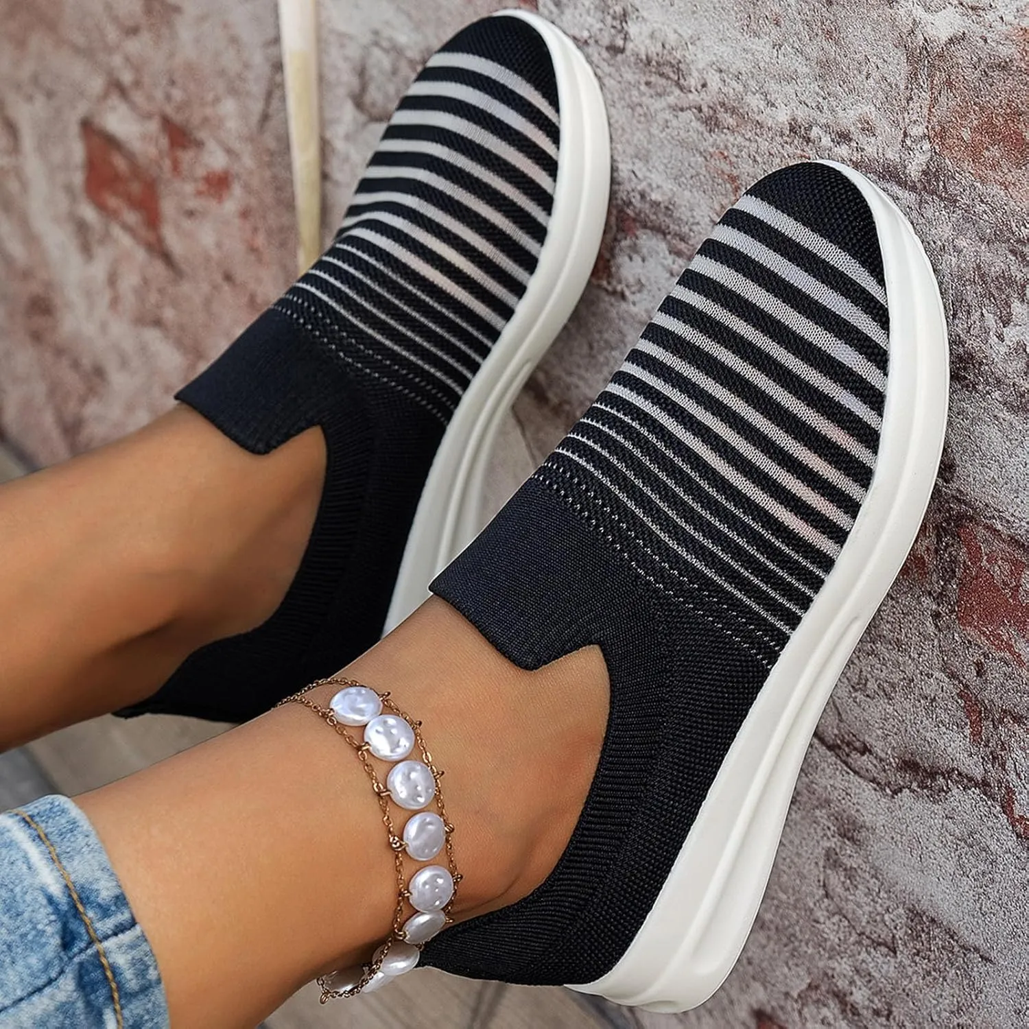 Women's Casual Slip On Shoes Low Heel Comfortable Arch Support Breathable Summer Wedges for Walking Outdoor Travel
