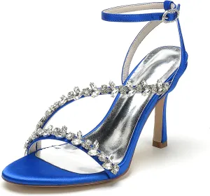 Women's Peep Toe Wedding Sandals High Heels Crystal Satin Ankle Strap Formal Evening Prom Party Dress Shoes Pumps