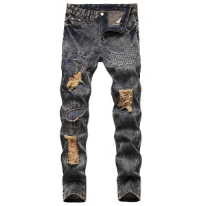 Younger Mid Waist Jeans Men's Ripped Jeans Comfy Straight Pants